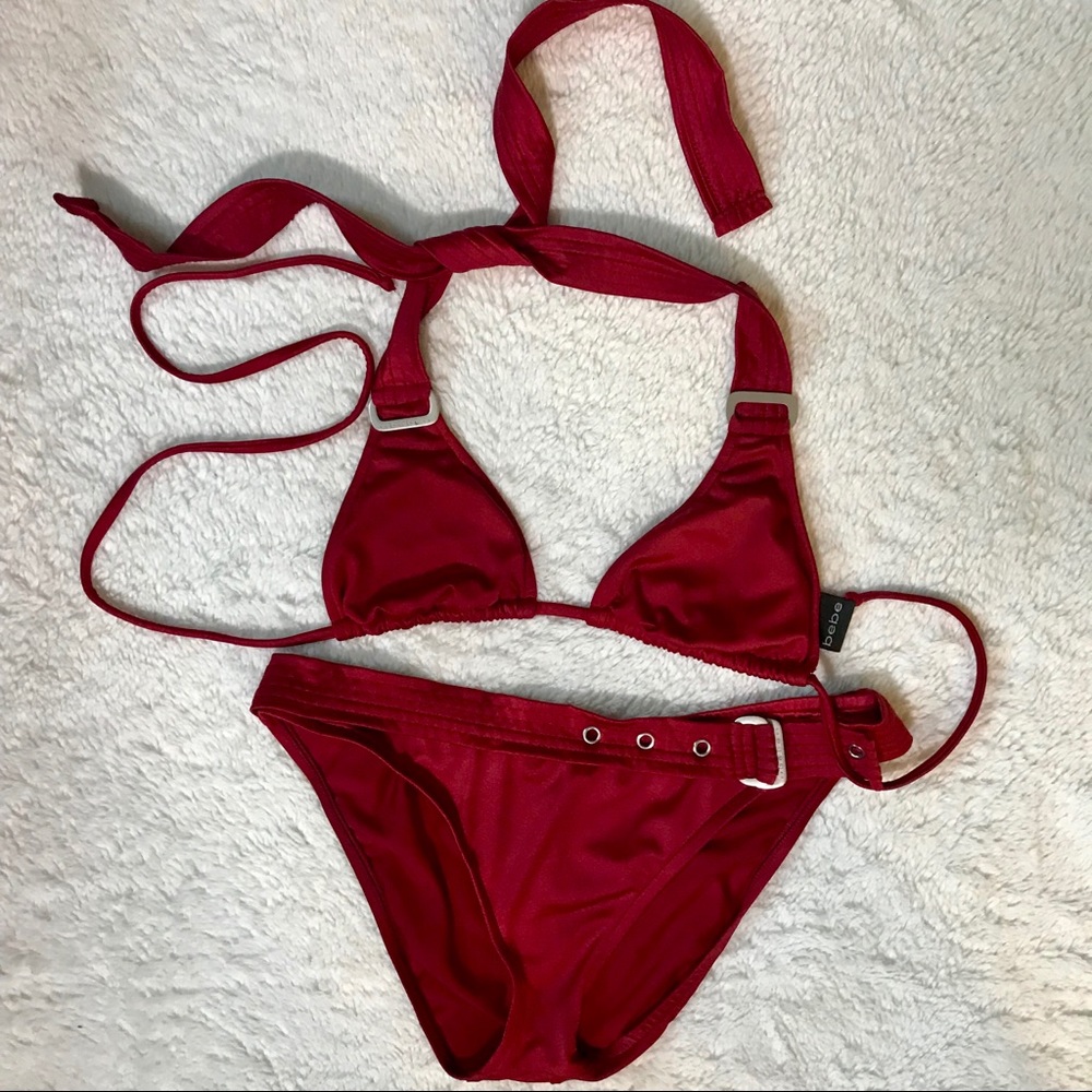 Sexy Bebe Red Halter Neck Belted Bikini 👙 Sz M